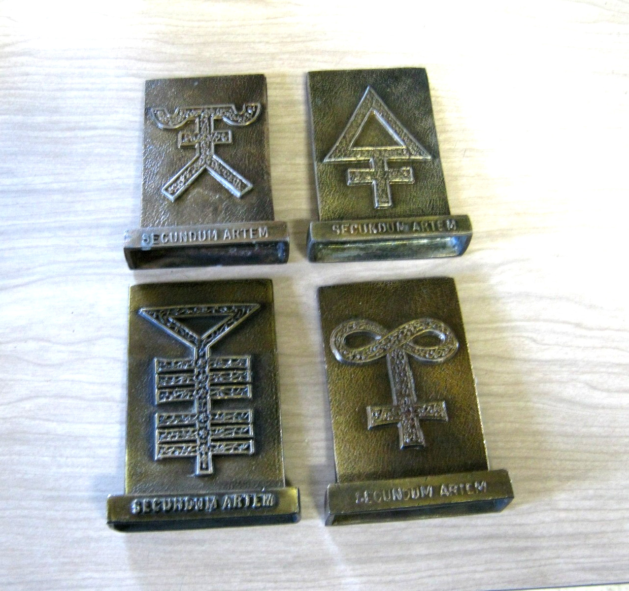 VINTAGE drug promo PHARMACY TINACTIN BRASS BOOKENDS SECUNDUM ARTEM