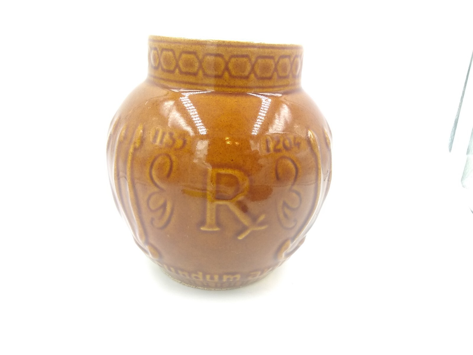 Vintage Schering Pharmacy RX jar crock Brown turquoise Mortar Vase Pottery 5″