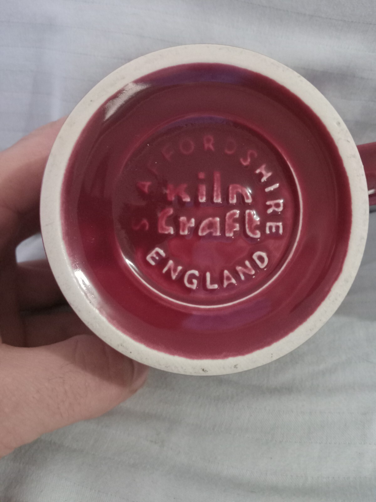 Rare pharmacy Kiln Craft Staffordshire England Maroon Red Mugs Set 2 12.Oz Mug