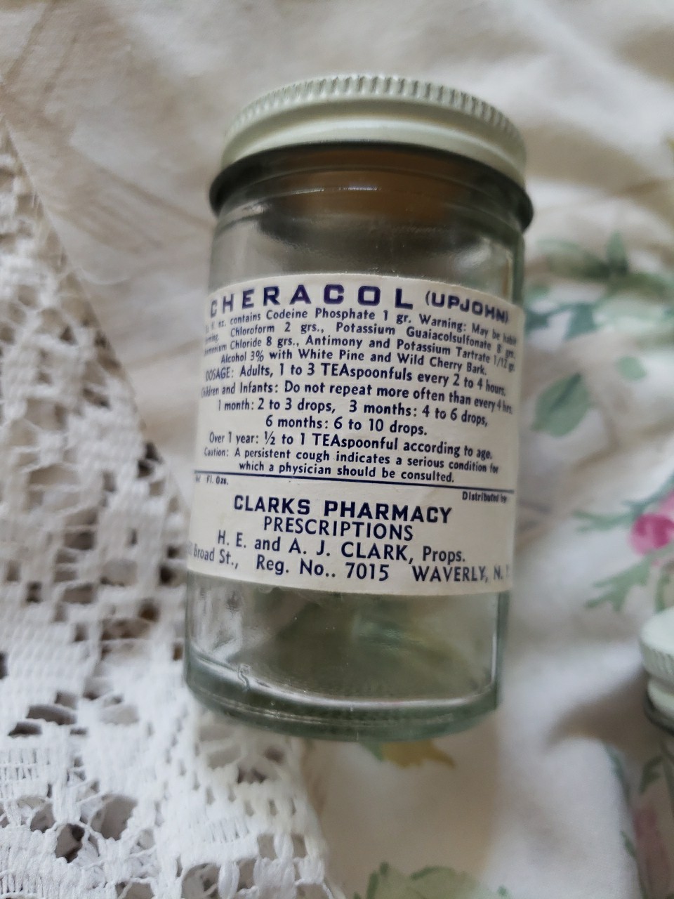 Vtg Pharmacy Product Jars Clear Glass, With Labels, Group Of Five
