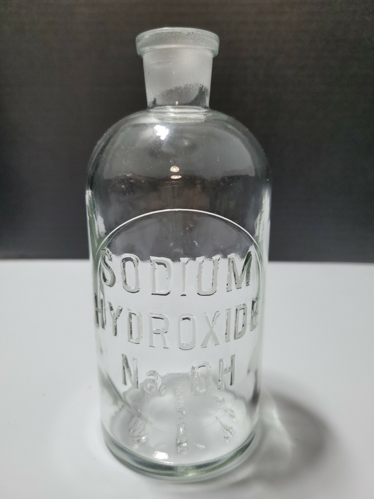 Wheaton No Sol Vit 5 Glass Bottle Embossed Sodium Hydroxide NaOH USA 6.75″ VTG