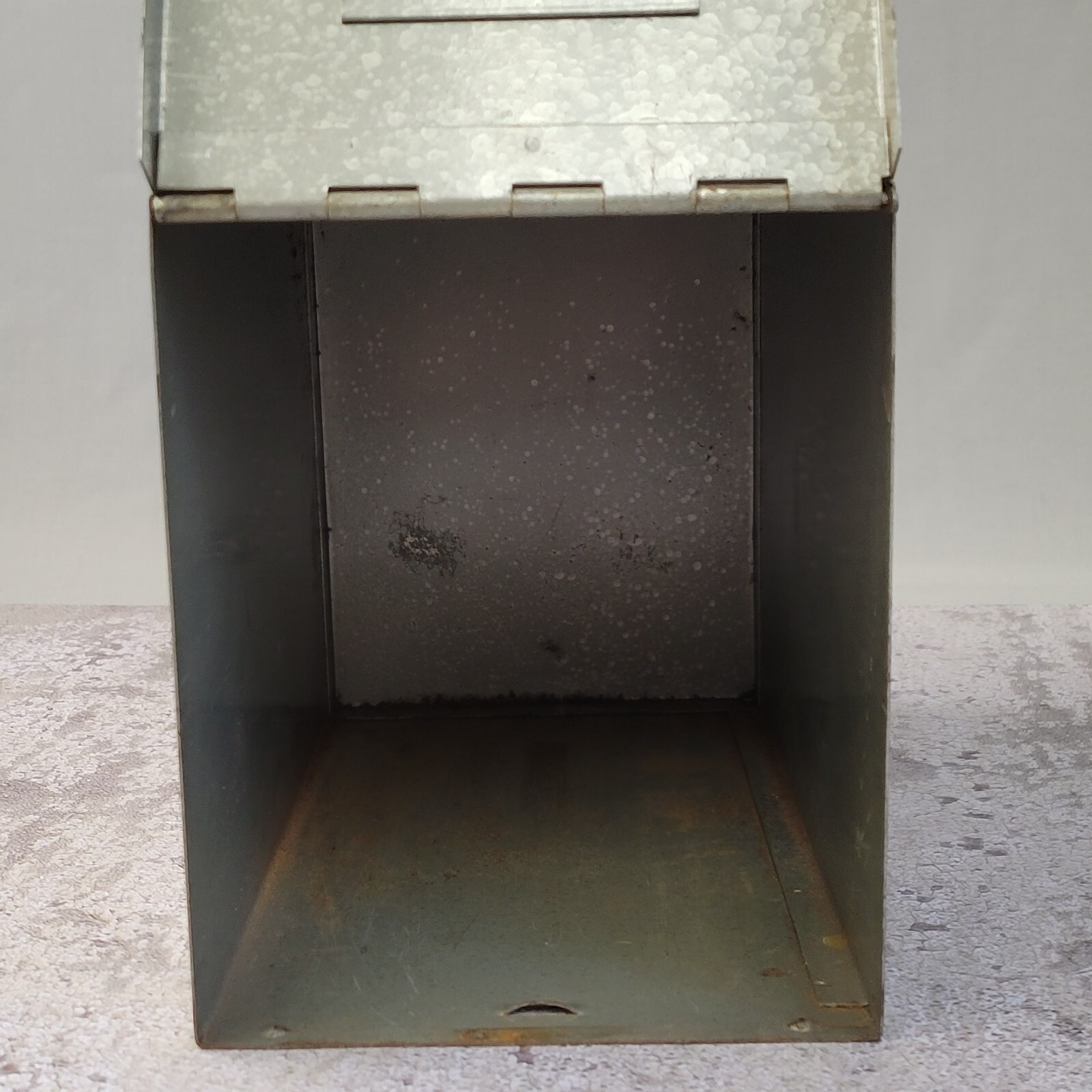 Vtg Gray Green Metal File Pharmacy Prescription Box Industrial Lift Top 9.5x6x5
