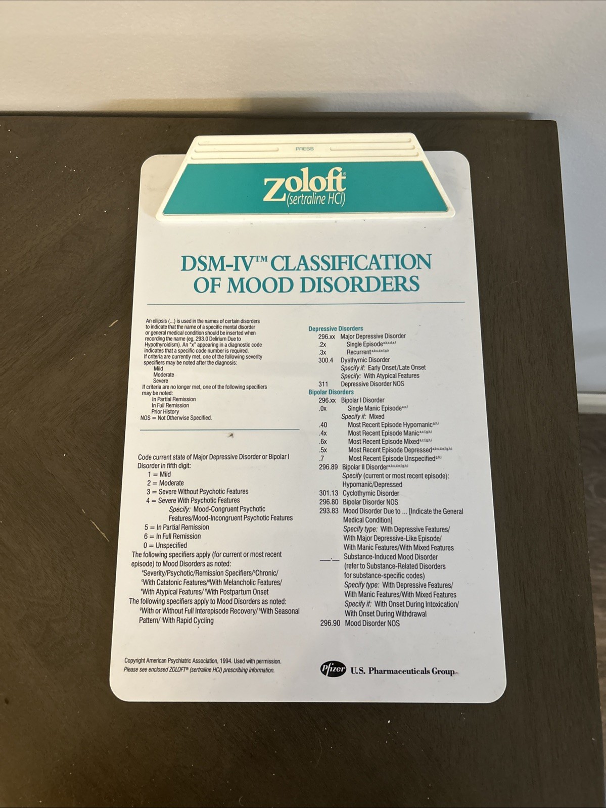Zoloft Drug Rep Merchandise Clipboard