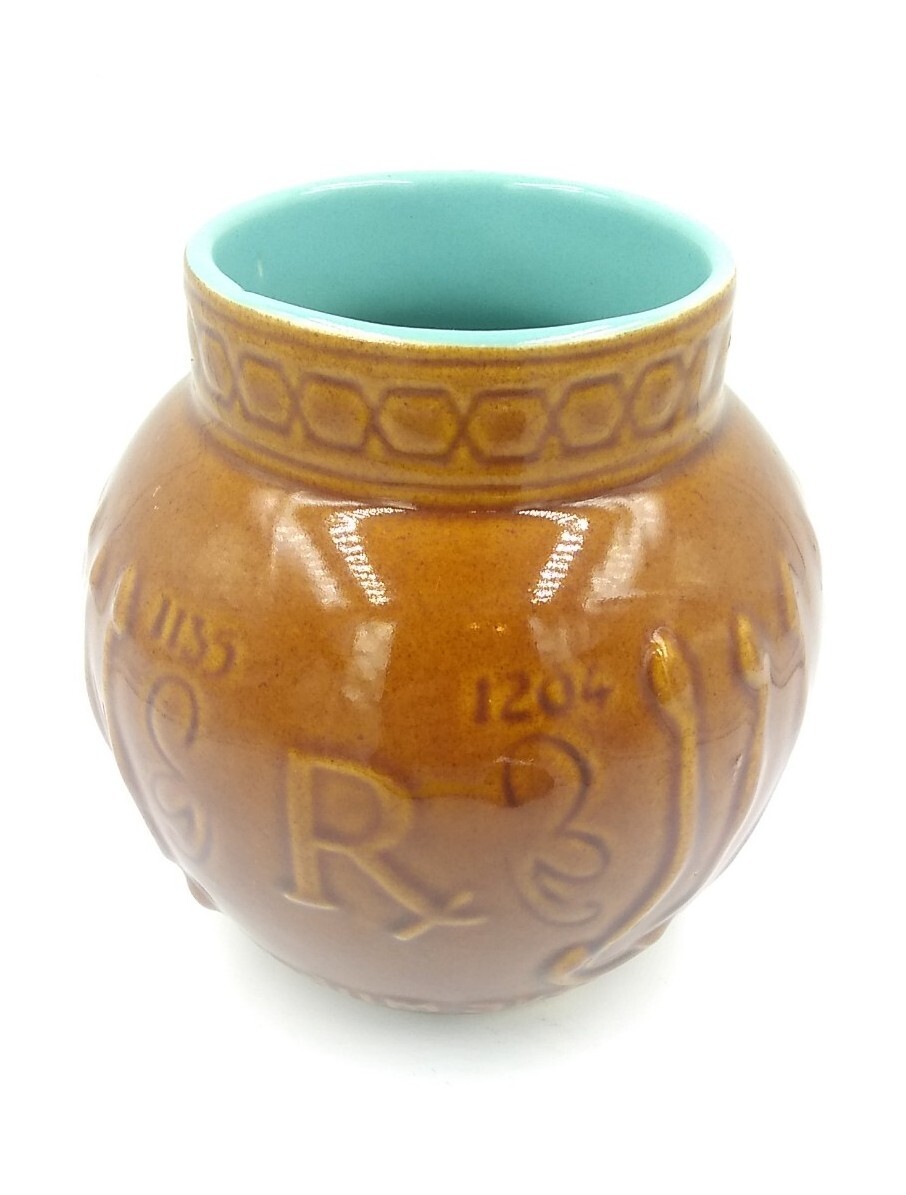 Vintage Schering Pharmacy RX jar crock Brown turquoise Mortar Vase Pottery 5″