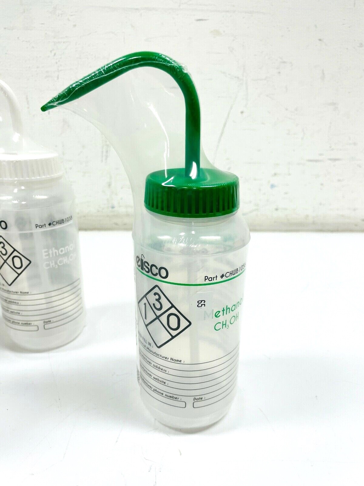 LOT OF 4 Eisco Wash Bottles Distilled Water, Methanol, Ethanol (2) WIDE MOUTH