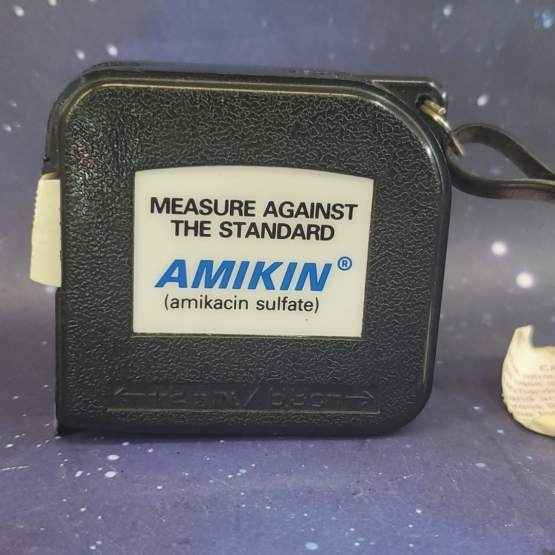 VTG AMIKIN Amikacin Sulfate Drug Rep Pharmaceutical Tape Measure RARE Barlow