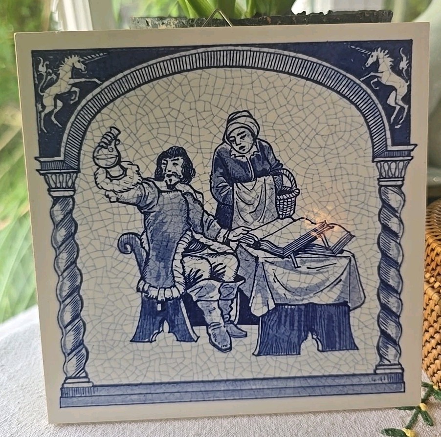 VINTAGE 1987 BLUE DELFT HOLLAND HANDMADE PILL TILE BURROUGHS WELLCOME CO.