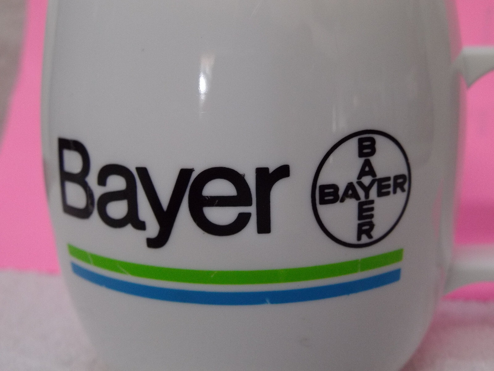Bayer Pharmaceutical Advertisement Coffee Cup Mug Made in USA Thick Plastic