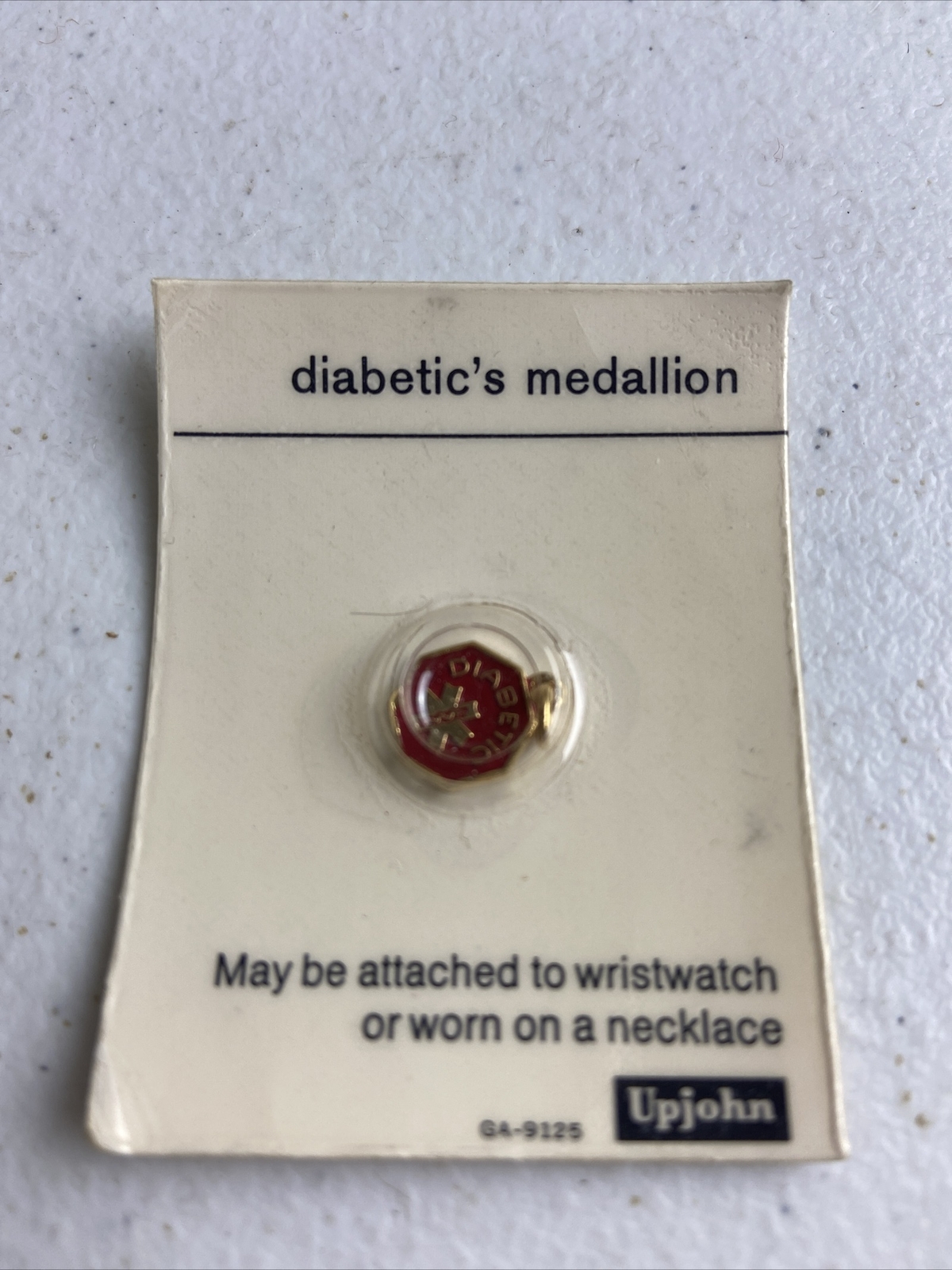 Upjohn Diabetics Medallion Pendant Medic Alert Red Worn On Necklace/watch