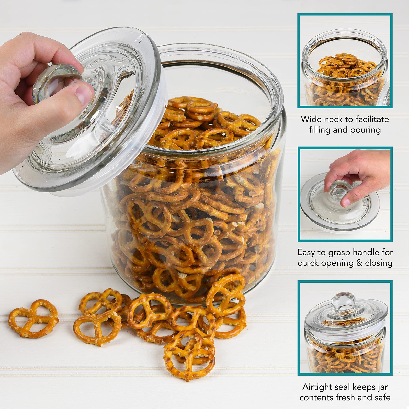 Glass Apothecary Jars – Set Of 3 – 32oz Canisters With Lids – Sugar Container…