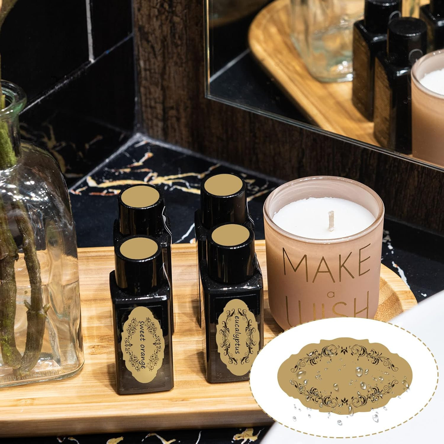 10 Sheet Apothecary Oval Oil Bottle Weatherproof Labels Vintage Kraft Look Apoth