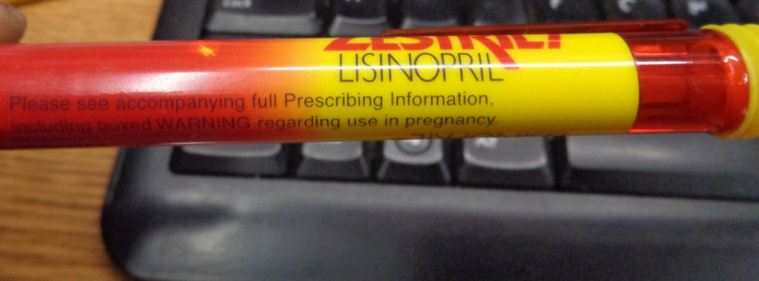 Lot/2 Pharmaceutical Drug Rep Ink Pens ZESTRIL Lisinopril ~ TESTED / WORKS!