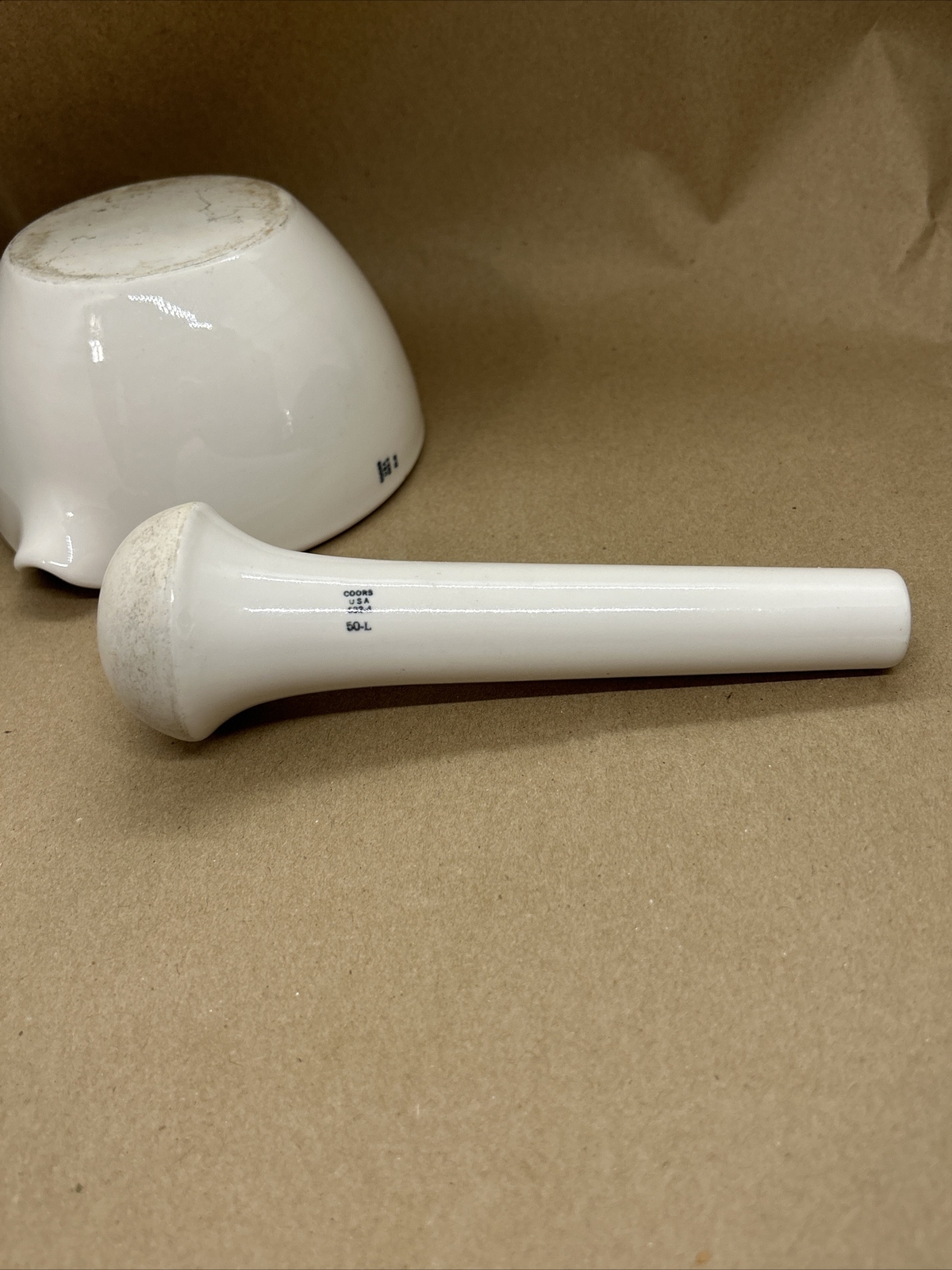 Vintage Antique Apothecary Mortar Pestle COORS USA Ceramic
