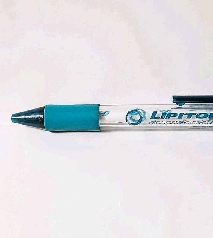 Vintage Pfizer Lipitor Translucent Teal Click Ballpoint Pen Drug Rep Pharmacy