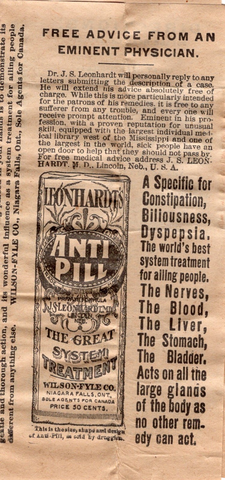 Dr. J.S. Leonhardt ‘s Anti-Pill Directions & Advice – Vintage-Wilson-Fyle-Canada
