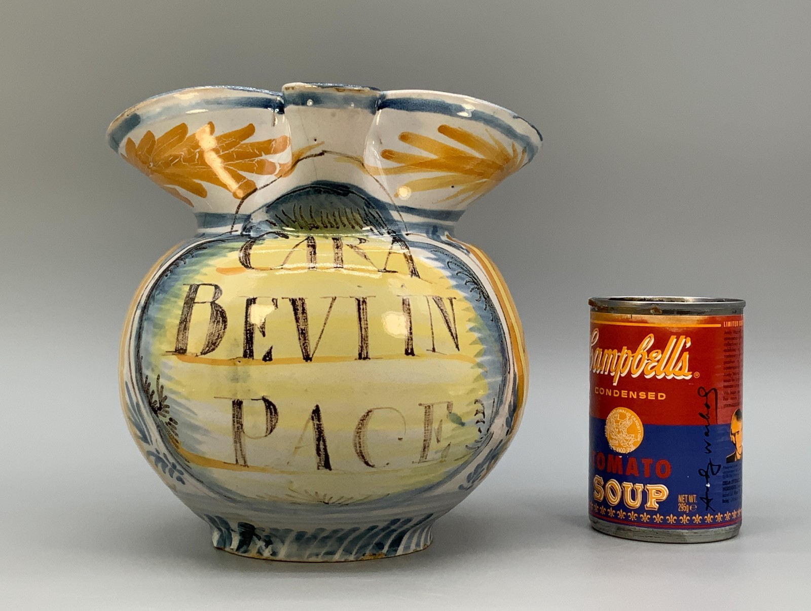 Italian Majolica Pharmacy Jug Polychrome, Mangonese & Yellow 19thC Delft Faience