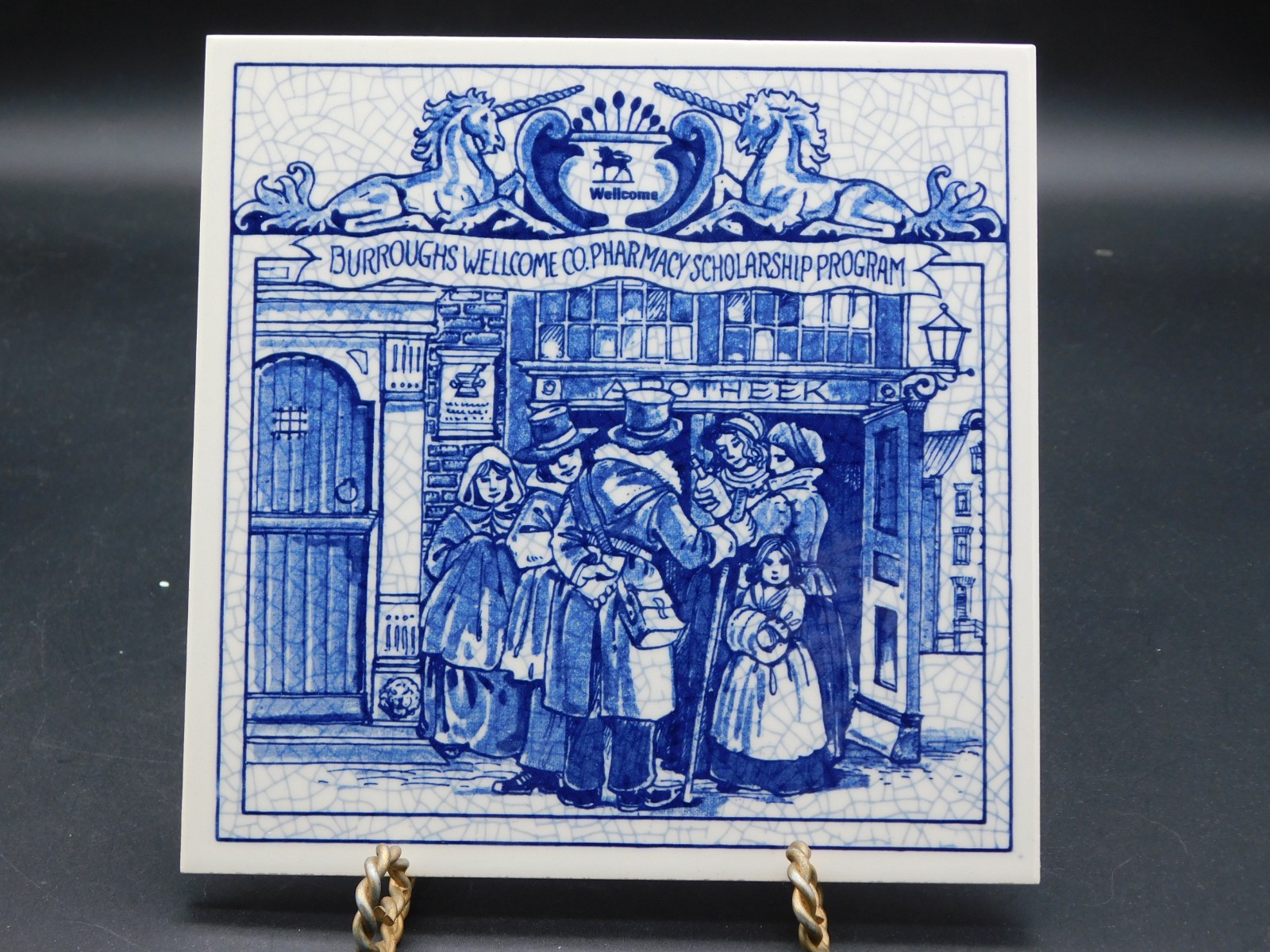 Delft Porcelain Pill Tile Burroughs Wellcome Co. Pharmacy Scholarship Apothecary