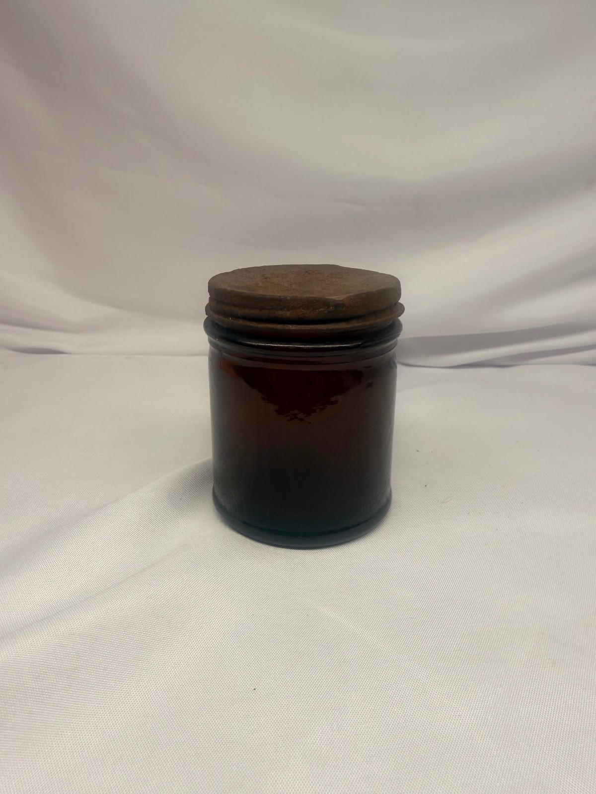 Vintage Brockway Amber Glass Apothecary Pharmacy Jar w/ Original Metal Lid