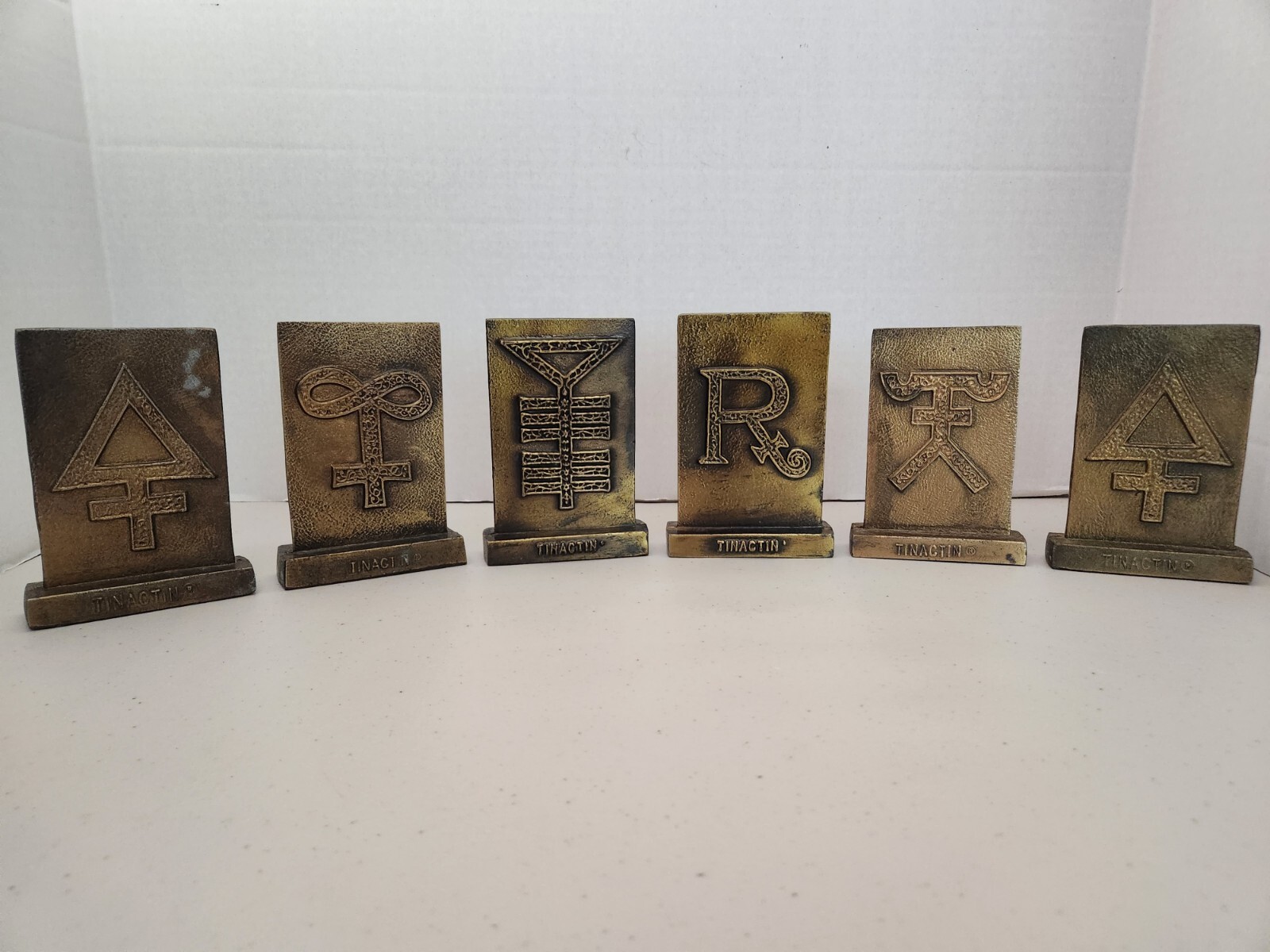 1977-81 Tinactin Apothecary Symbols Bronze Metal Paperweight/Bookends 6 Lot SET