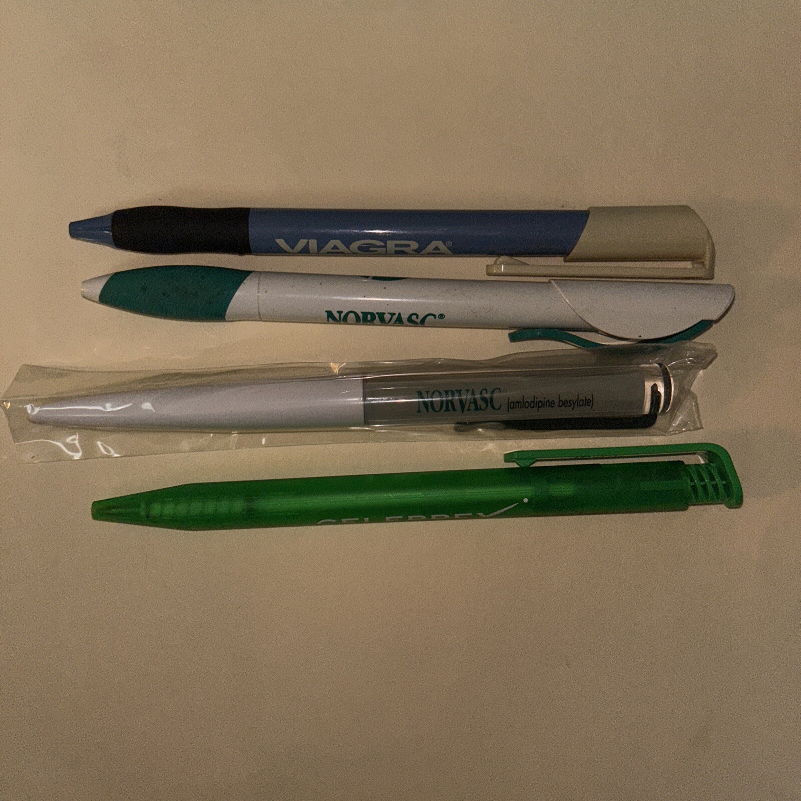 Lot Of 4 Pfizer Viagra Norvasc Celebrex PLASTIC PENS, DRUG REP Pharmaceutical