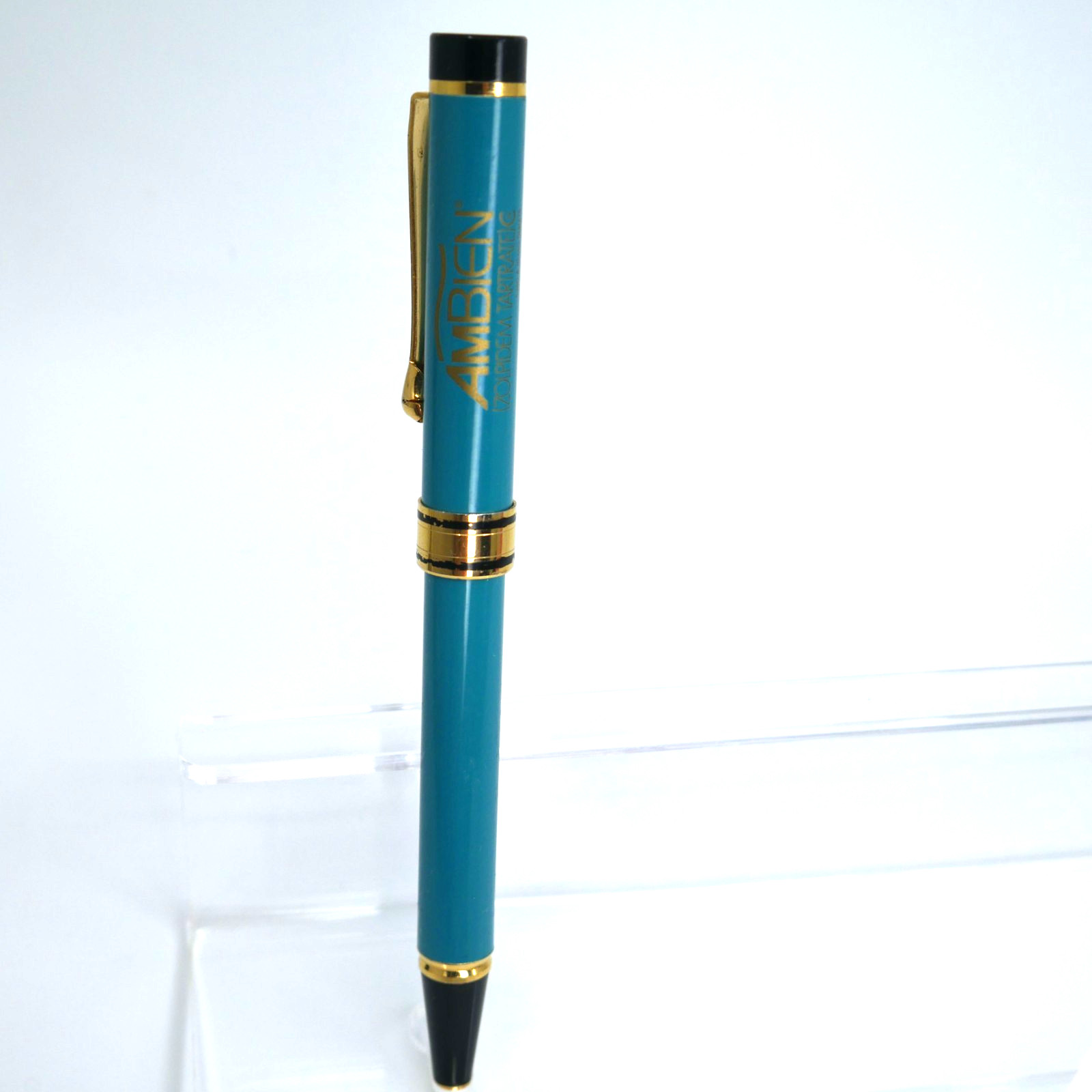 RARE Drug Rep AMBIEN CHeavy Metal Collectible Pharmaceutical Pen blue green turq