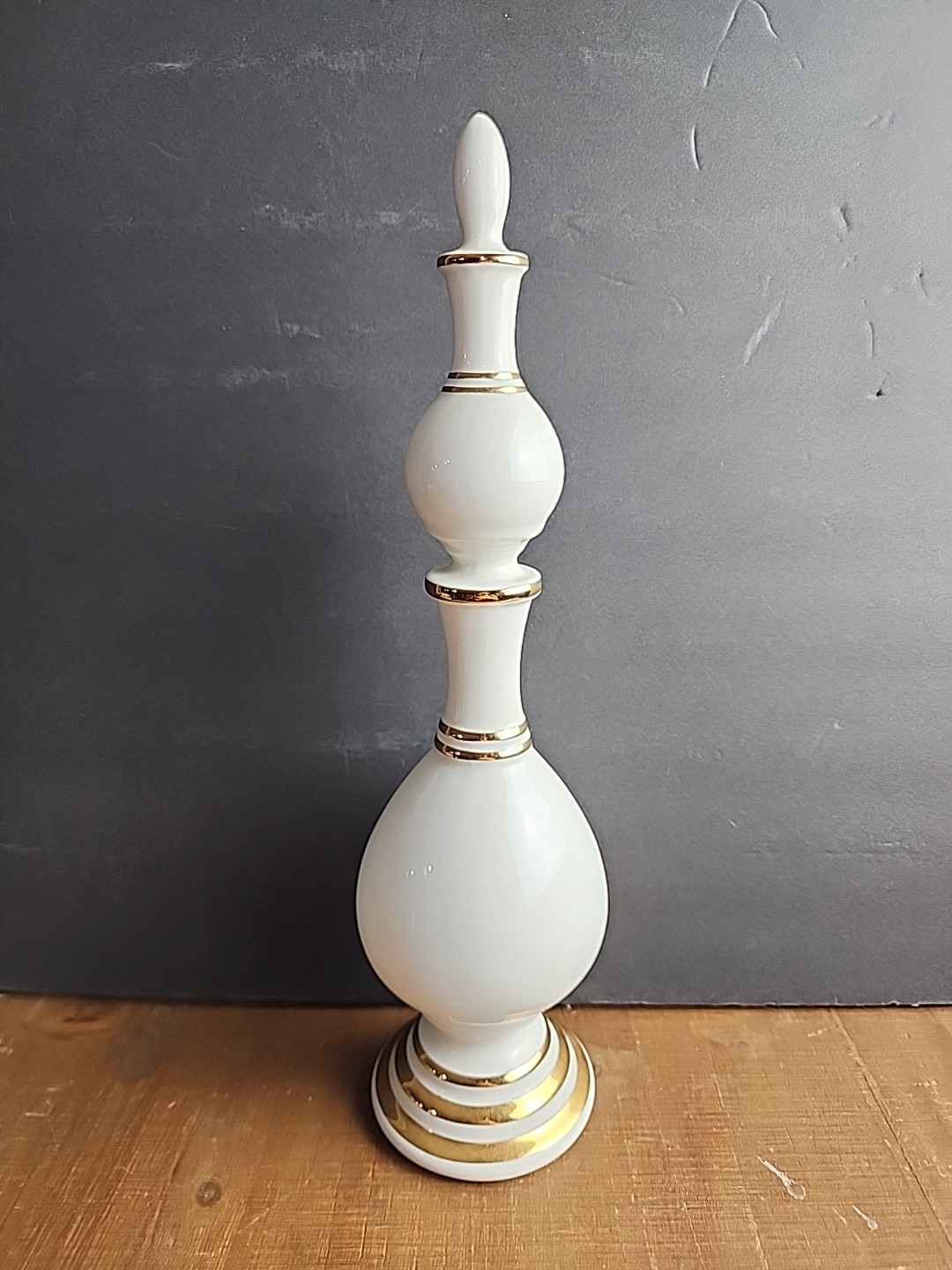 Owen Illinois Pharmacy Finial Globe Vintage Decorative Drug Store White and Gold