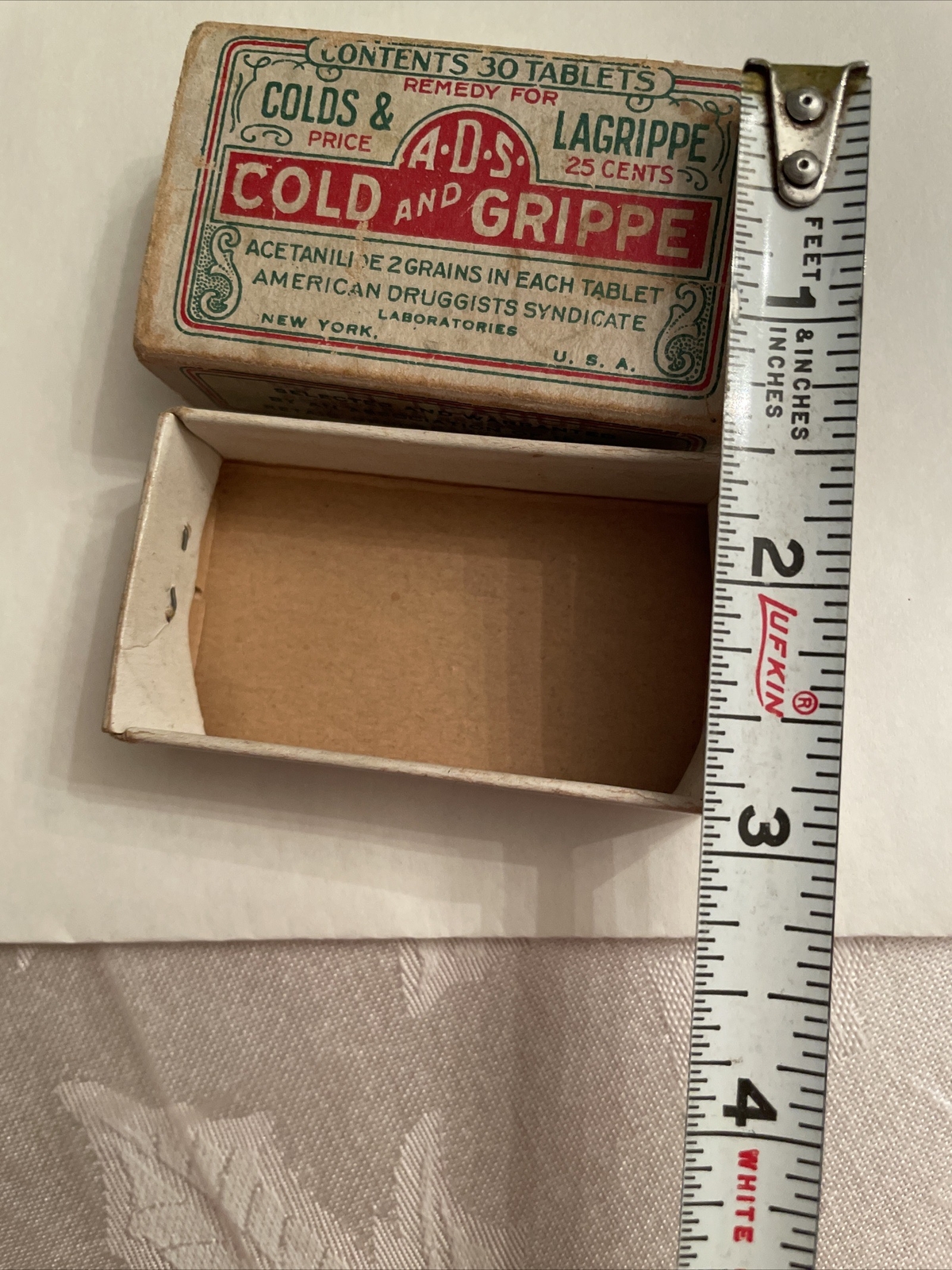 A.D.S. Cold And Grippe Tablets Advertising Medicine Box-New York-USA