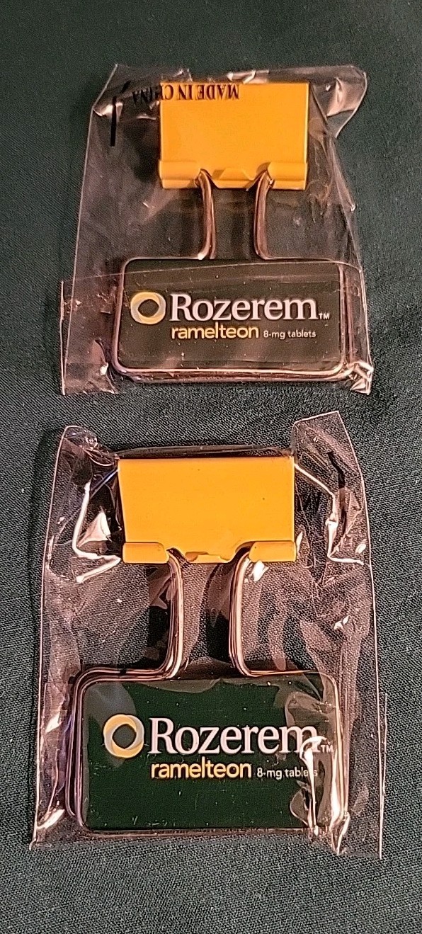 Lot Of 2 NEW Vintage Rozerem Drug Rep Pharmaceutical Paper Binder Clips