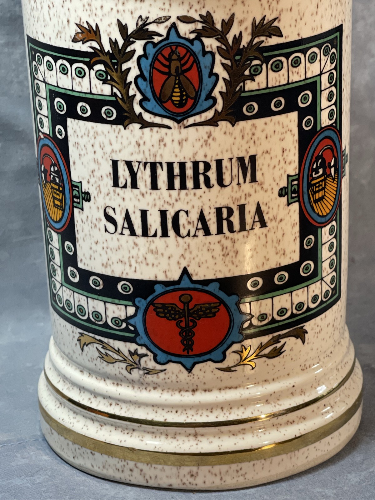 Ceramic Apothecary Pharmacy Jar Lythrum Salicaria Lidded Canister