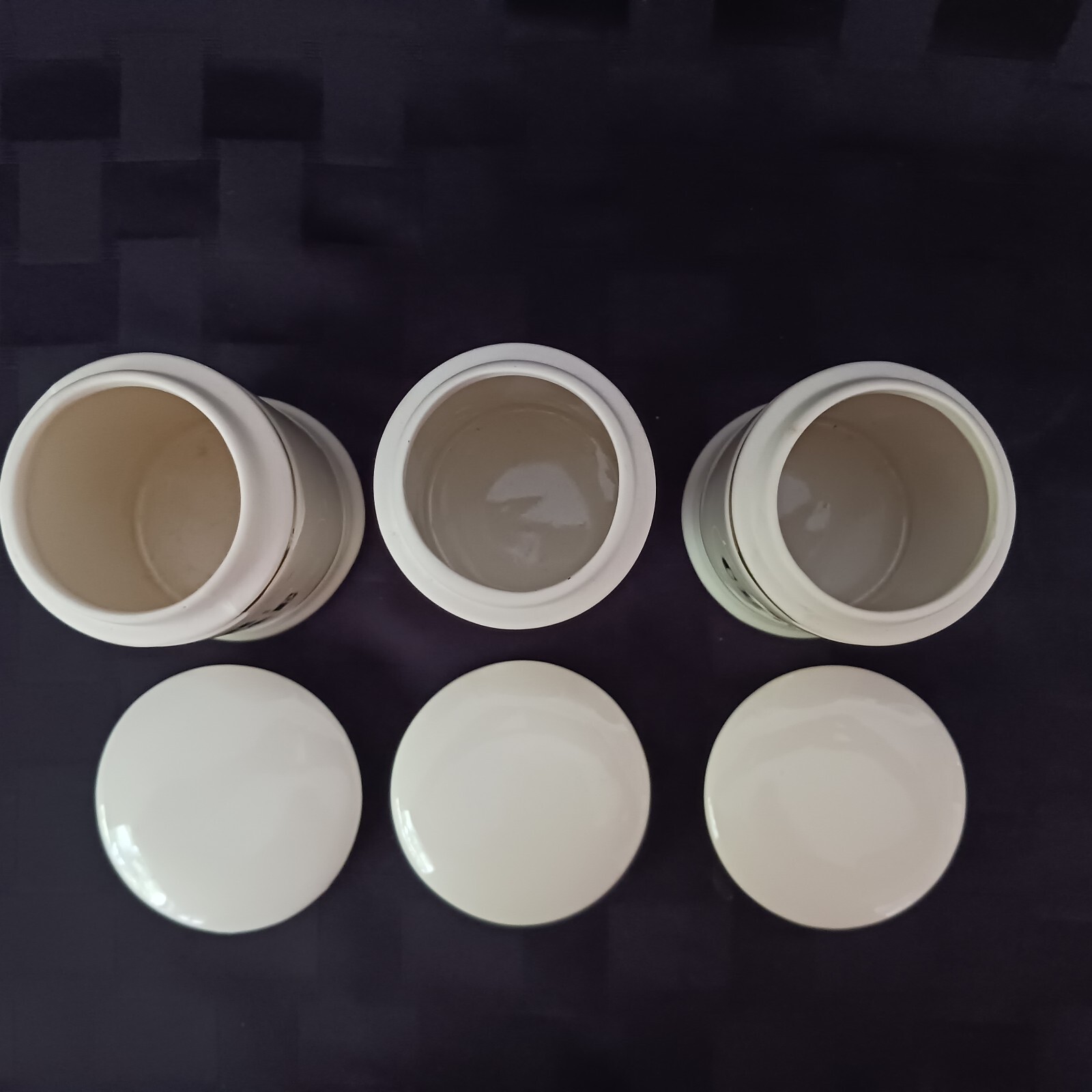 Vintage Style Porcelain European Script Apothecary Jar Set/3