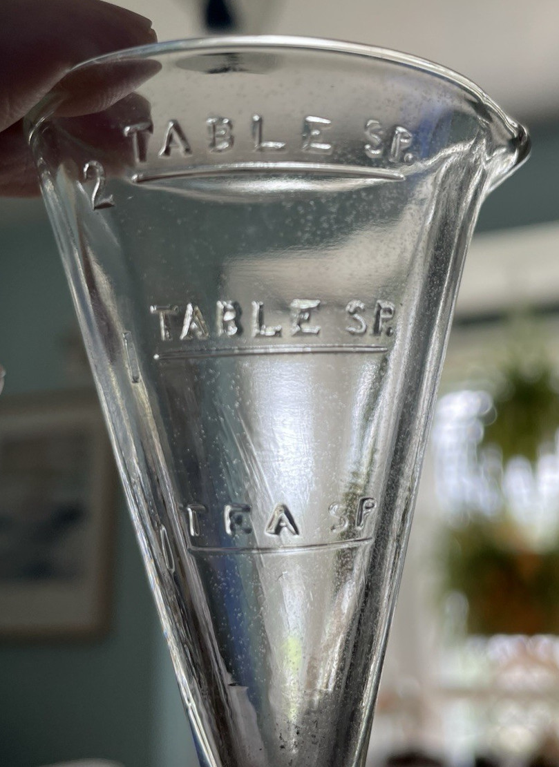 Vintage ZONITE Apothecary Glass Measuring Cup w/ Spout 2 Tablespoons #1