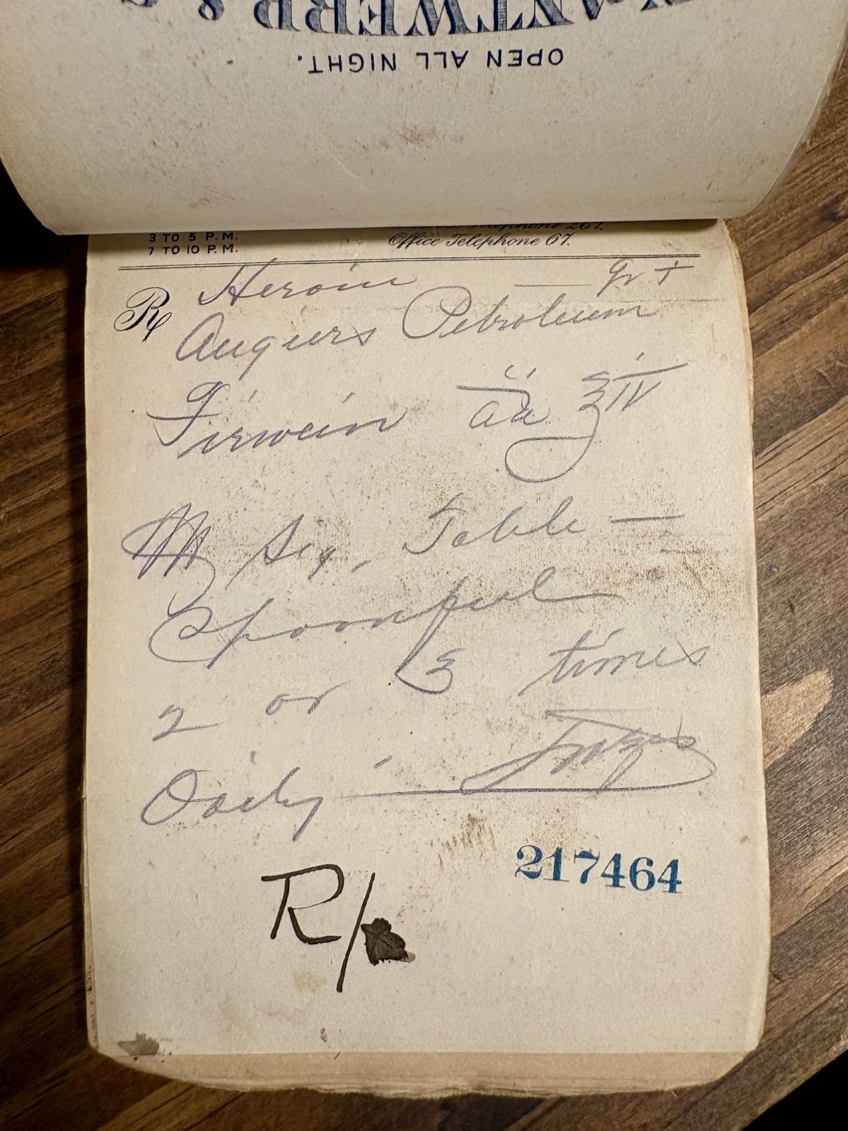 Antique prescriptions (1899-1900): Heroin, Codeine, Cocaine, Quinine etc.