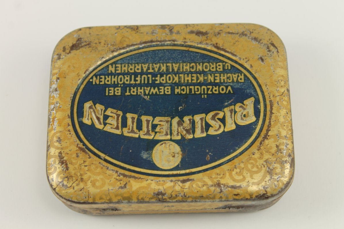 Antique German RISINETTEN Medical Pills Empty Tin Box 1940’s