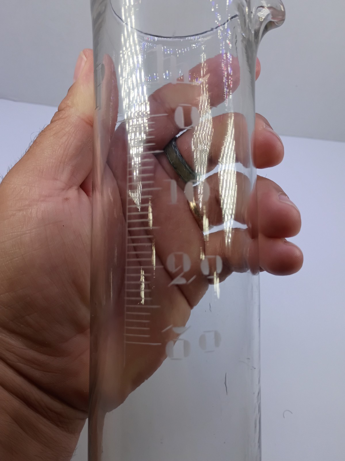 Large Anrique Vintage Etched Glass Apothecary Pour Spout Beaker 12″