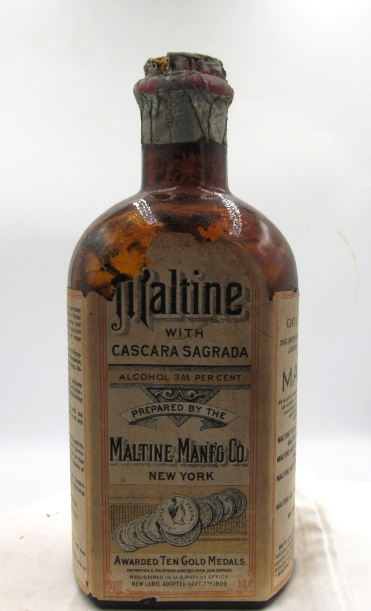 1890’s Maltine Mfg Co Cascara Sagrada New York 7 3/8 ” Amber Medicine bottle