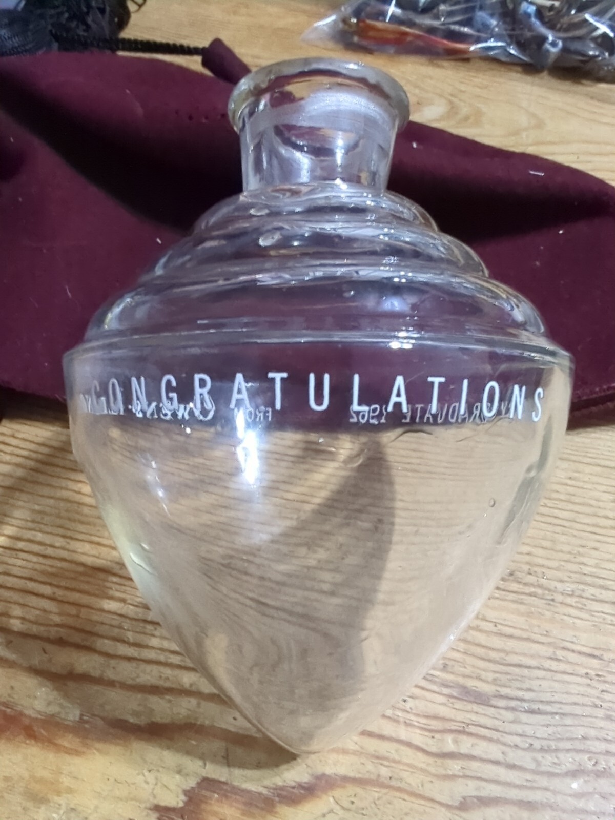 SMALL APOTHECARY SHOW 7″ GLOBE OWENS ILLINOIS PHARMACY GRADUATE CONGRATS 1962
