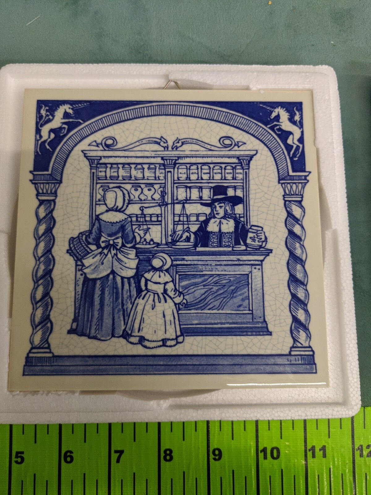 VINTAGE BLUE HANDMADE PILL TILE BURROUGHS WELLCOME CO. 1988 Pharmacy Education