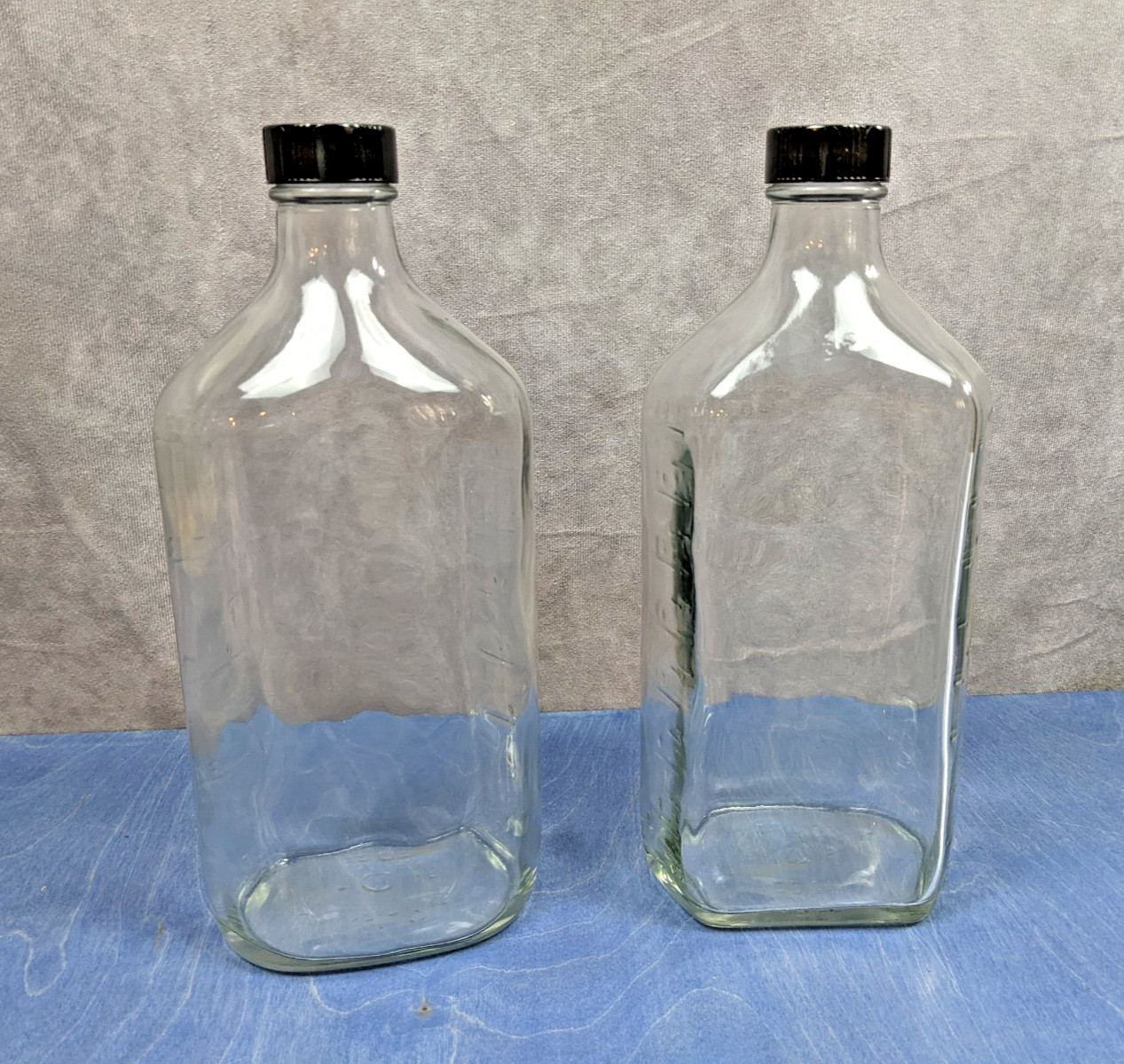 Lot of 2 Vintage Label-Rite 32 oz Glass Bottles Caps Pharmacy Graduated Embossed