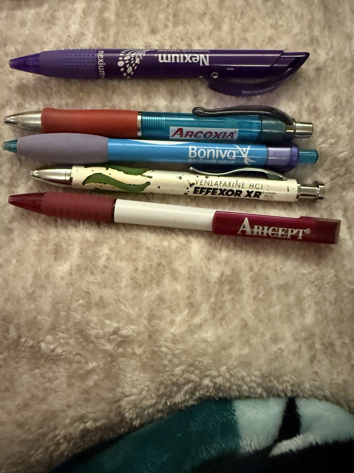 Drug Rep Pharmaceutical Promo Pens Lot of 5 Nexium, Arcoxia, Boniva, Effexor
