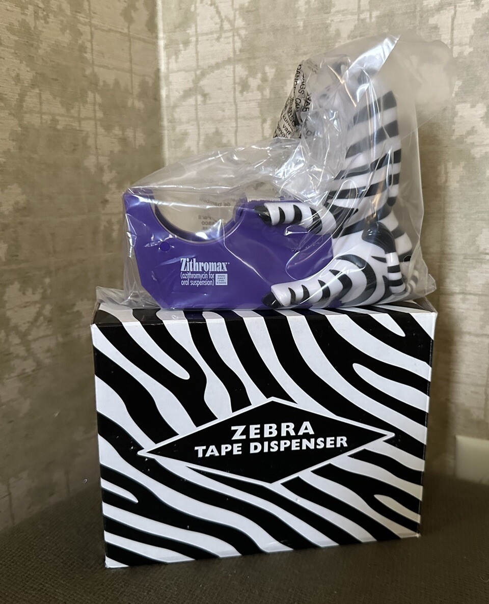 Vintage Pharmaceutical Drug Rep Zithroma Zebra Tape Dispenser Advertisement New