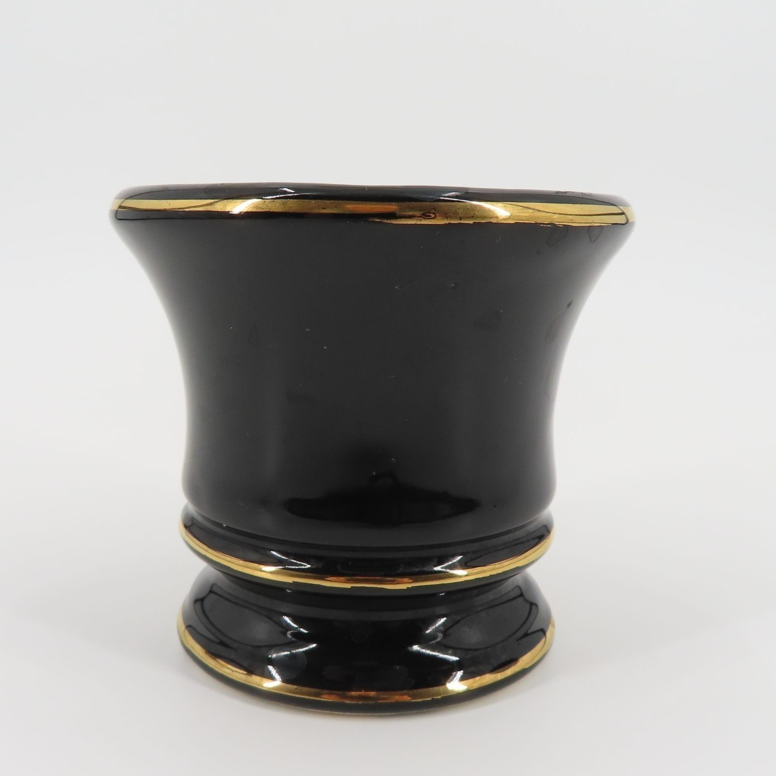 VTG Fashioned by Blair Black Gold Ceramic Mortar Vase 3.1in Tall NO PESTLE USA