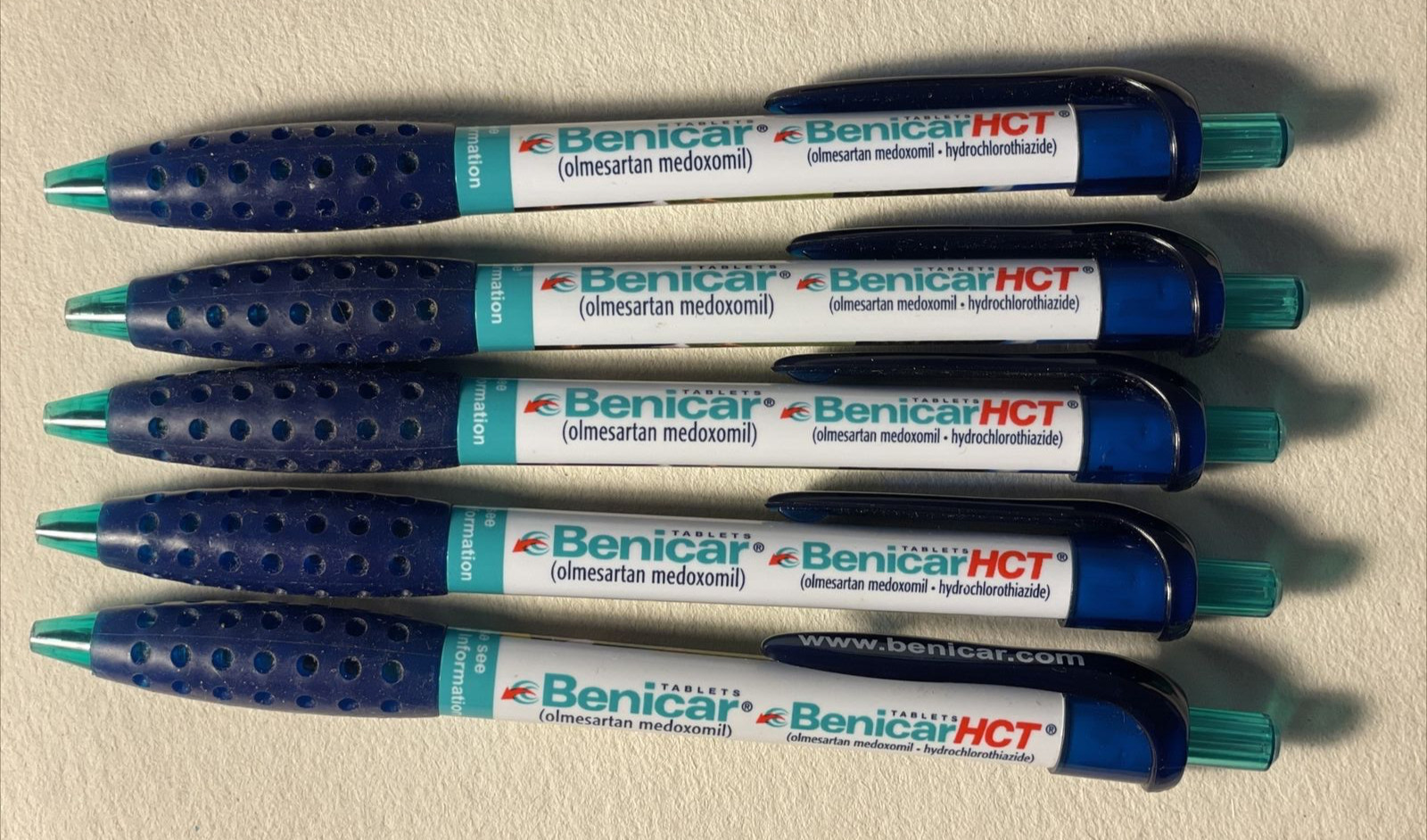 Lot of 5 BENICAR HCT Drug Rep Pharmaceutical Clip PEN White Blue Promo Gift