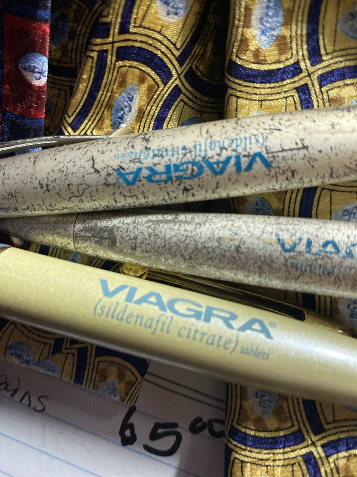 Lot : Viagra 100% Silk Ties Amd Working Pens From Drug Reps. Offers Acceptible