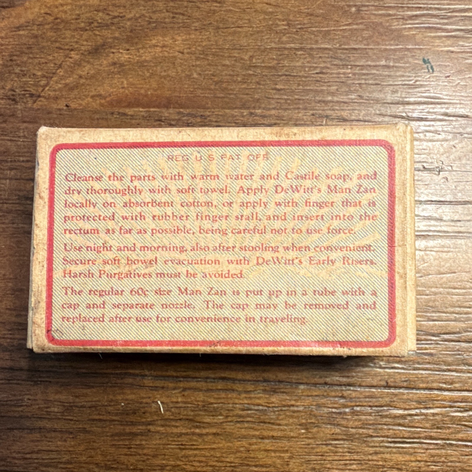Antique DeWitt’s Man Zan Hemorrhoid Remedy Box Medical Pharmacy Advertising