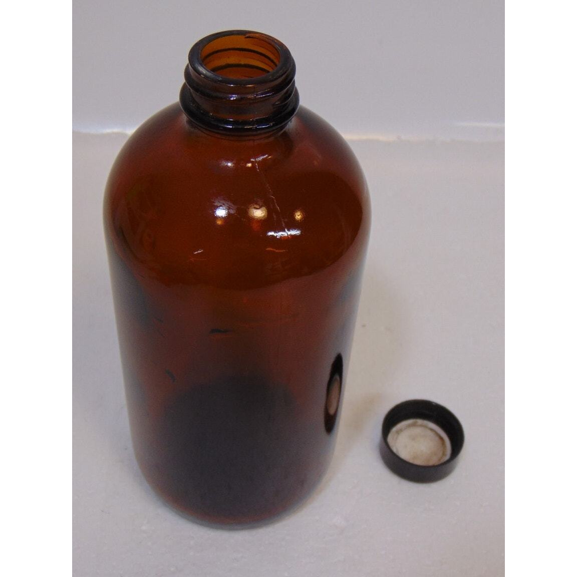 Vintage Amber Brown Glass Vase Bottle Jar Farmhouse Rustic Decor Black Cap Old