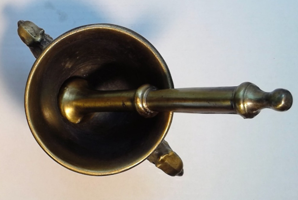 Vintage Heavy Bronze Mortar & Pestle VFOLAN MDCL Twin Eagle Heads Apothecary