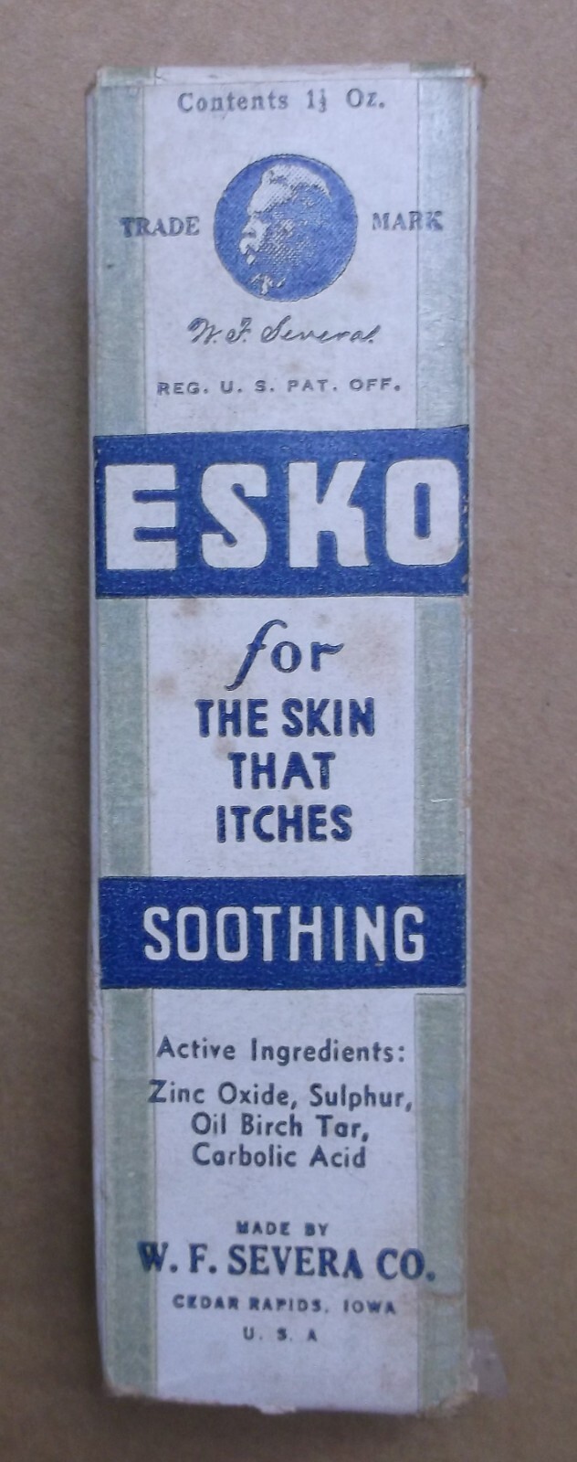 1930’s-40’s ESKO SOOTHING Skin Lotion BOX & TUBE ~ W.F Severa, CEDAR RAPIDS, IA.