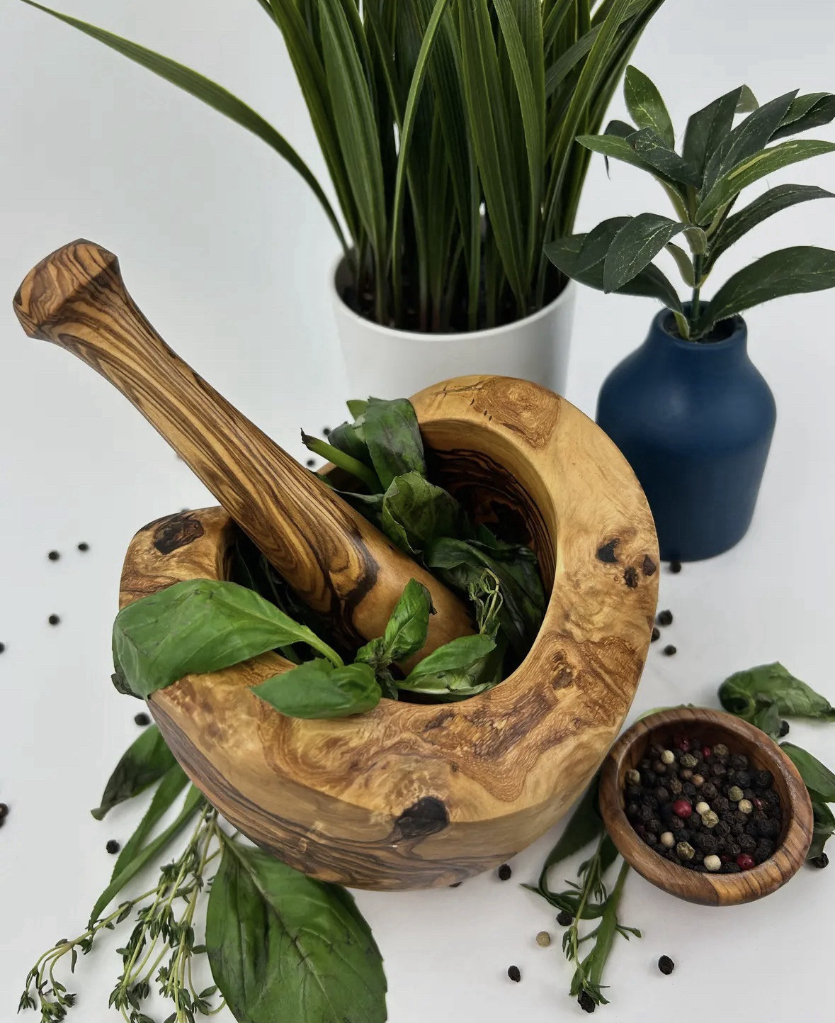 Free Form Olive Wood Mortar & Pestle