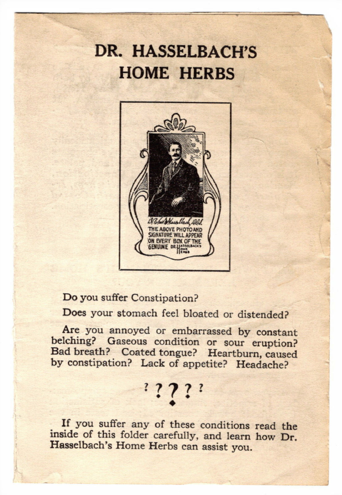 Dr. Hasselbachs Home Herbs pamphlet, by Capital Herb Co., Baltimore, MD, 1930s