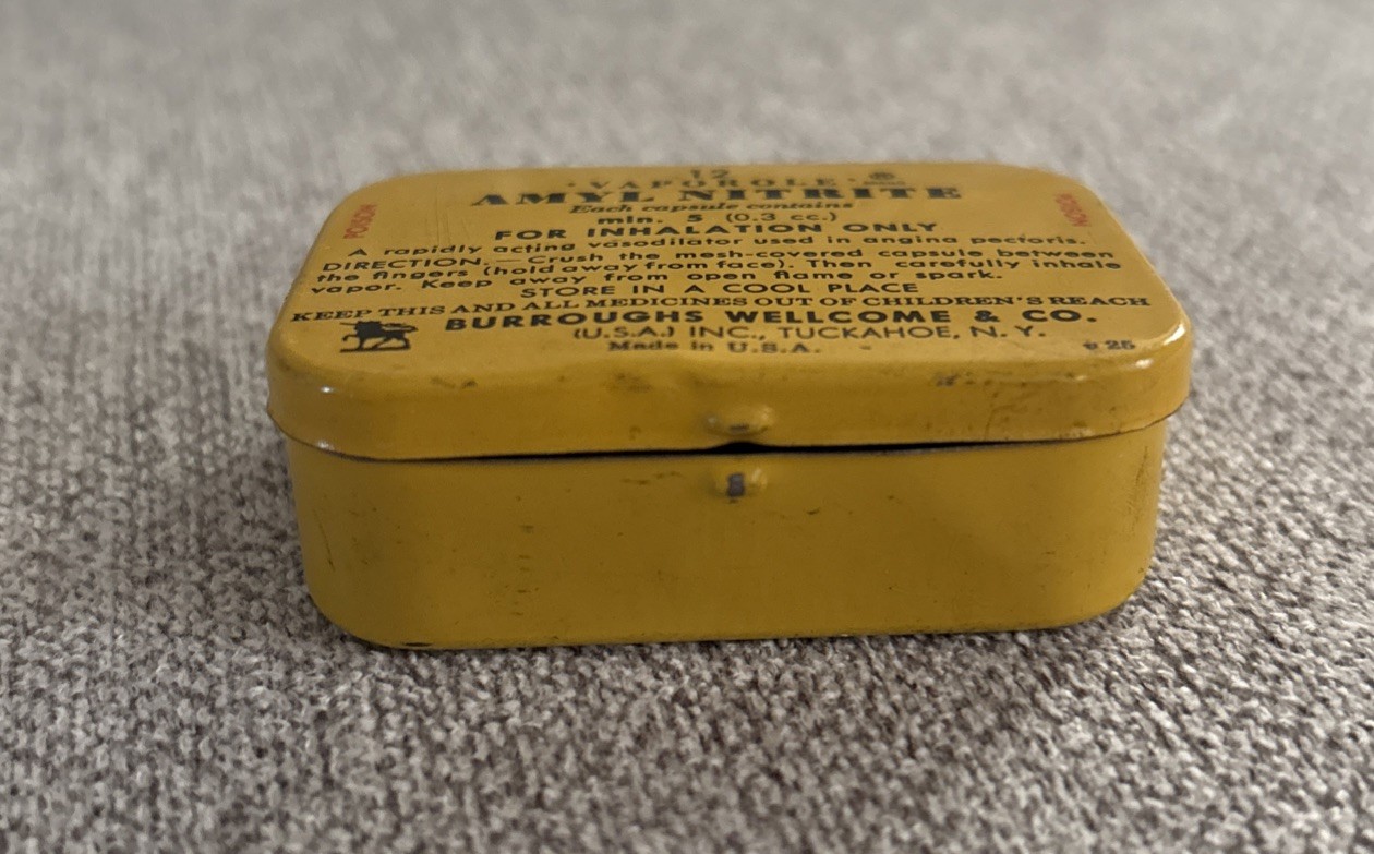 Vintage Yellow Tin Amyl Nitrite Box Medicine Burroughs Wellcome